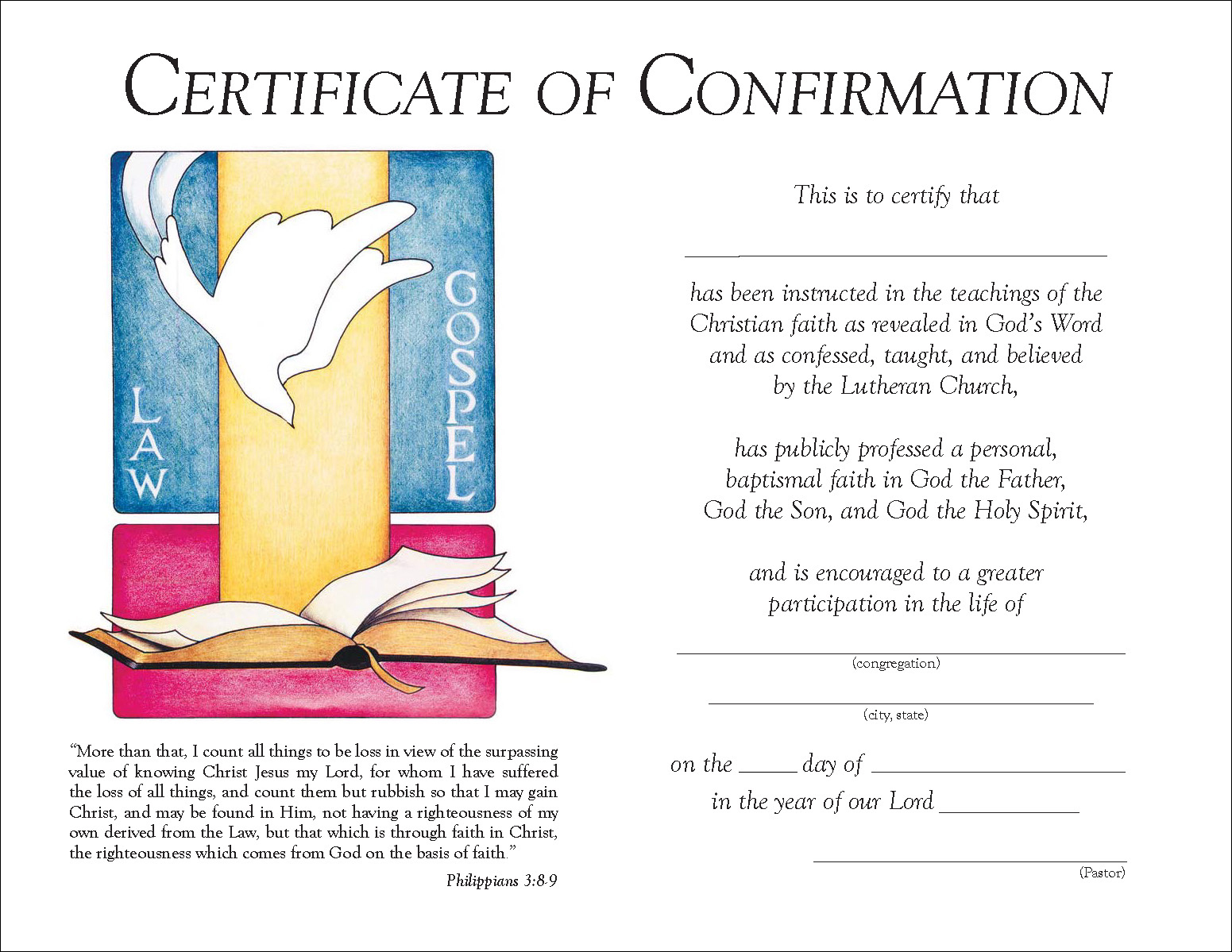 Certificate of Confirmation-Law & Gospel wall certificate